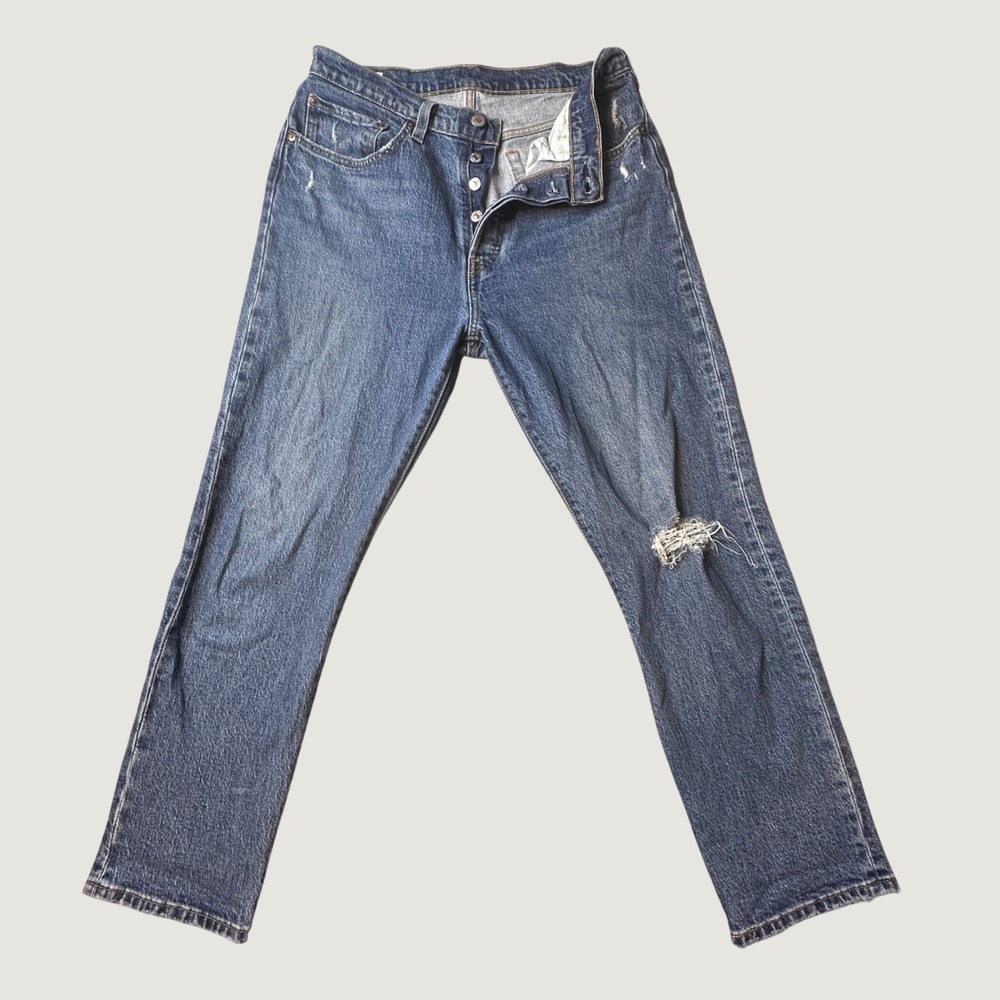 Levi's 501 Jeans Womens 30 Blue Original Straight Distressed WaterLess Denim